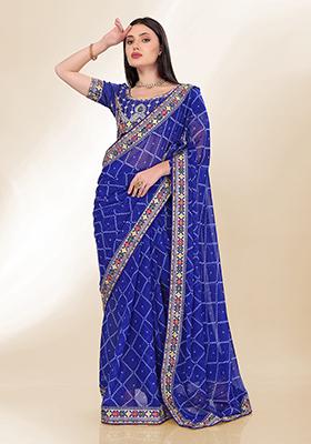 Blue Digital Print Georgette Saree Set