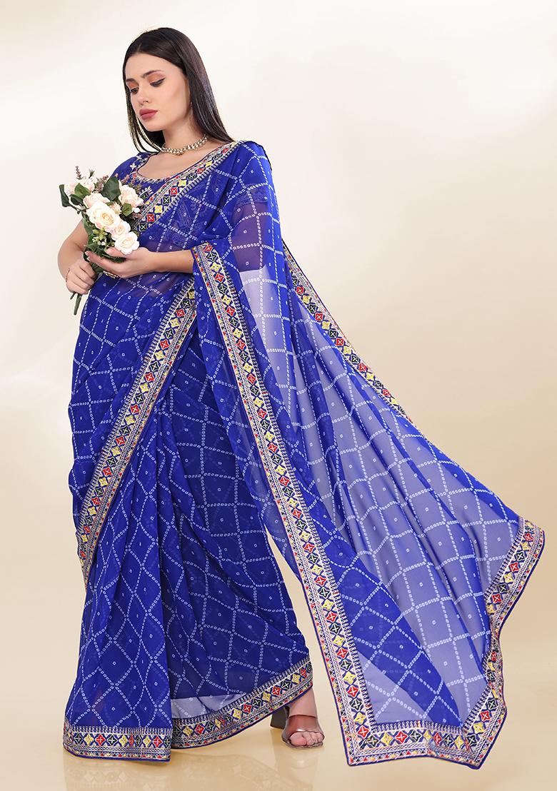 Blue Digital Print Georgette Saree Set