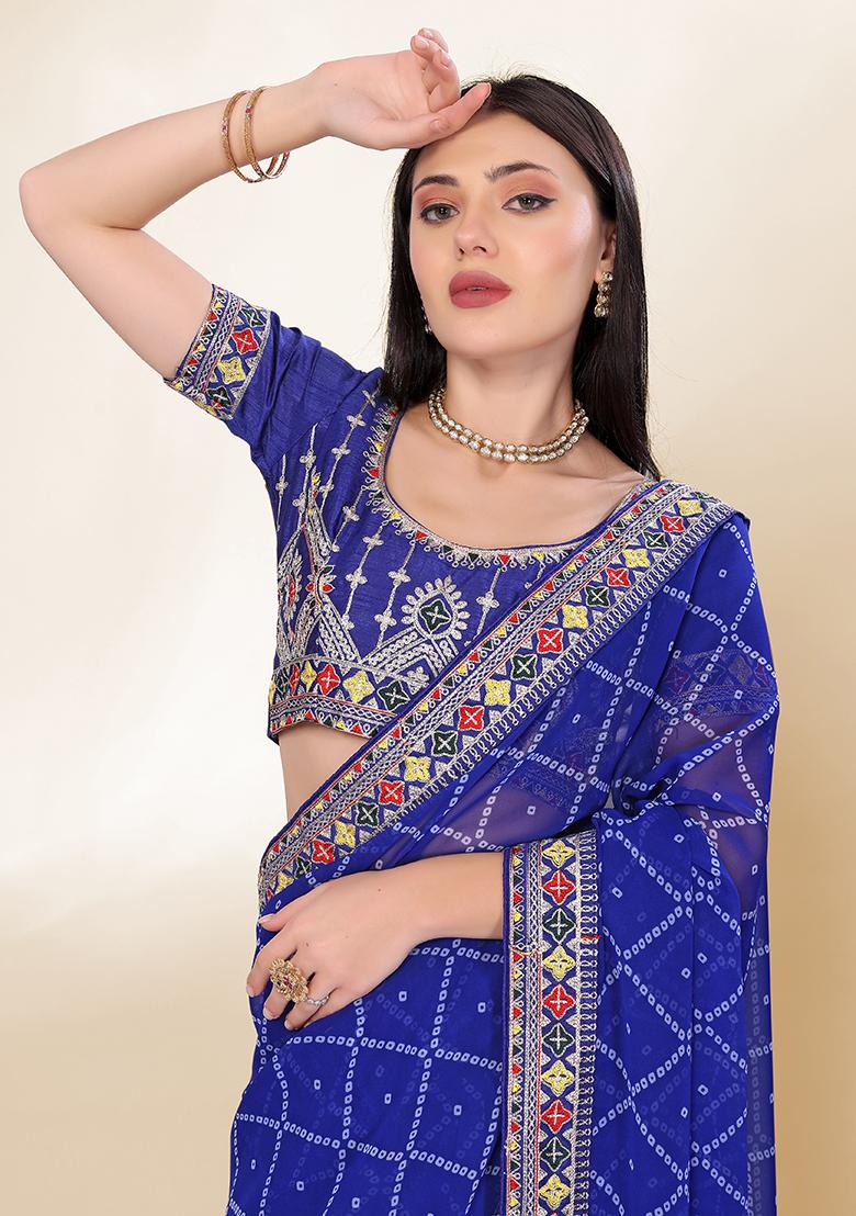 Blue Digital Print Georgette Saree Set