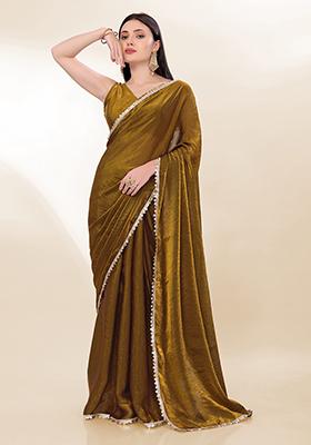Golden Lace Silk Saree Set
