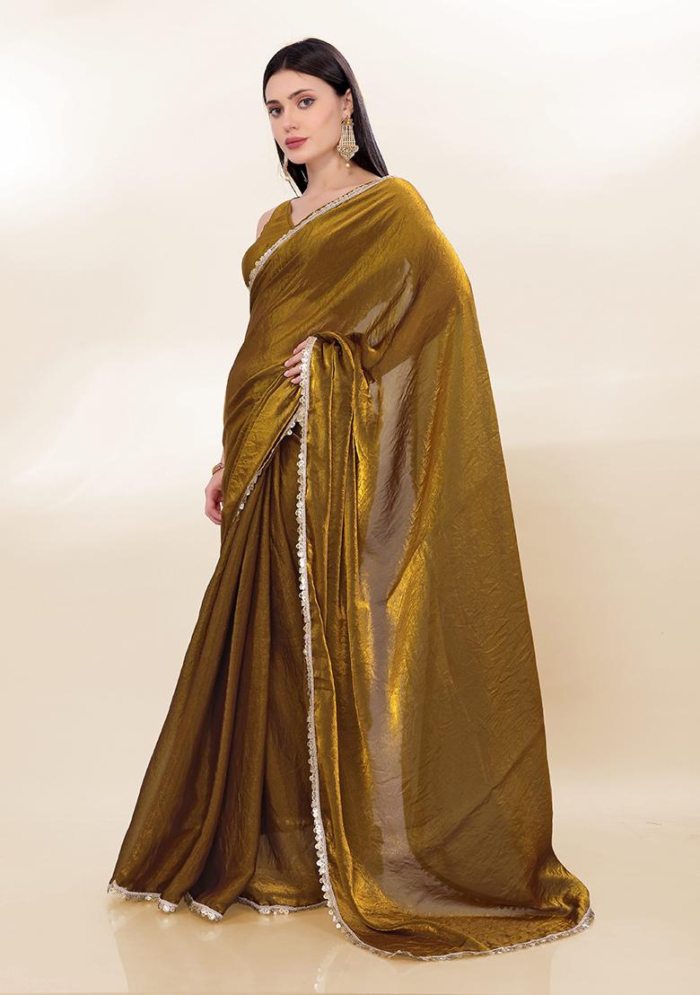 Golden Lace Silk Saree Set