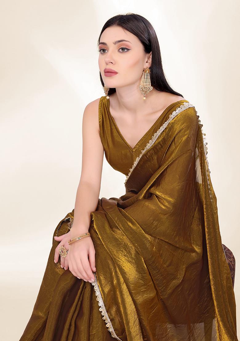 Golden Lace Silk Saree Set