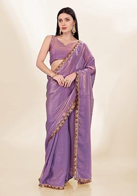 Purple Lace Silk Saree Set