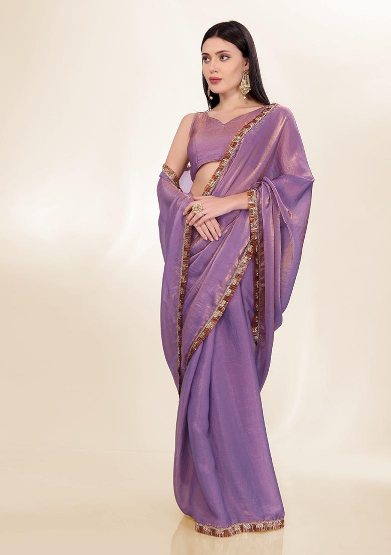 Purple Lace Silk Saree Set
