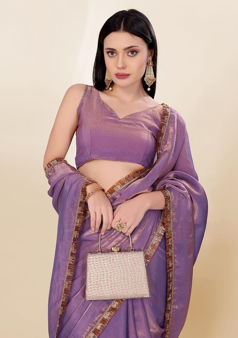 Purple Lace Silk Saree Set