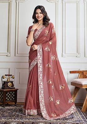 Maroon Sequin Embroidered Georgette Saree Set