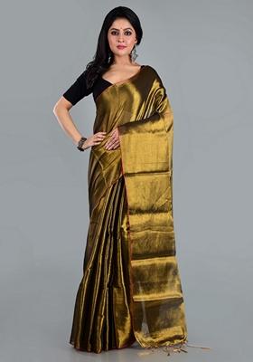 Golden Solid Tissue Saree Set