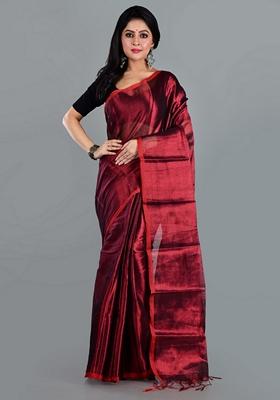 Red Solid Tissue Saree Set