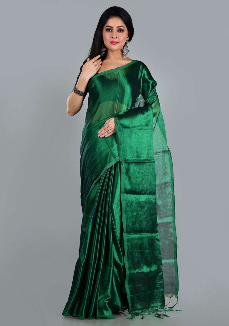 Bottel Green Solid Tissue Saree Set for Diwali | Wedding & Festive Wear - Indya
