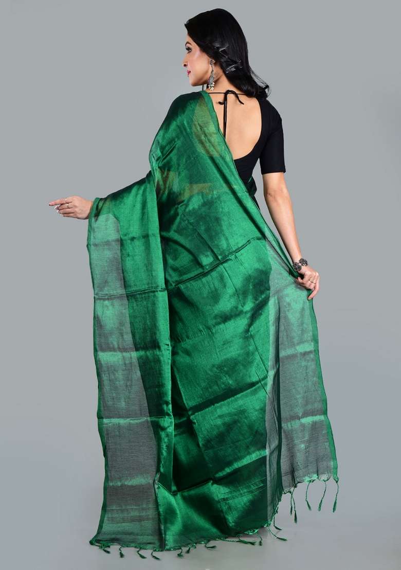 Bottel Green Solid Tissue Saree Set for Diwali | Wedding & Festive Wear - Indya