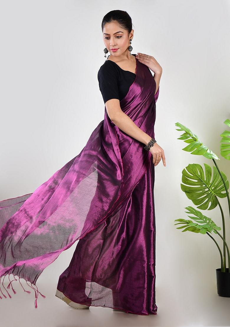 Purple Solid Tissue Saree Set