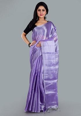 Lavender Solid Tissue Saree Set