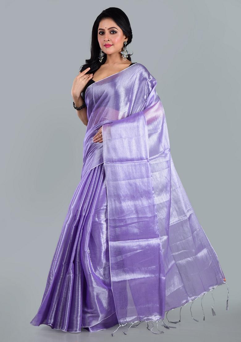 Lavender Solid Tissue Saree Set
