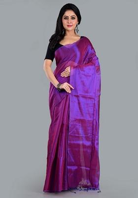 Purple Solid Tissue Saree Set