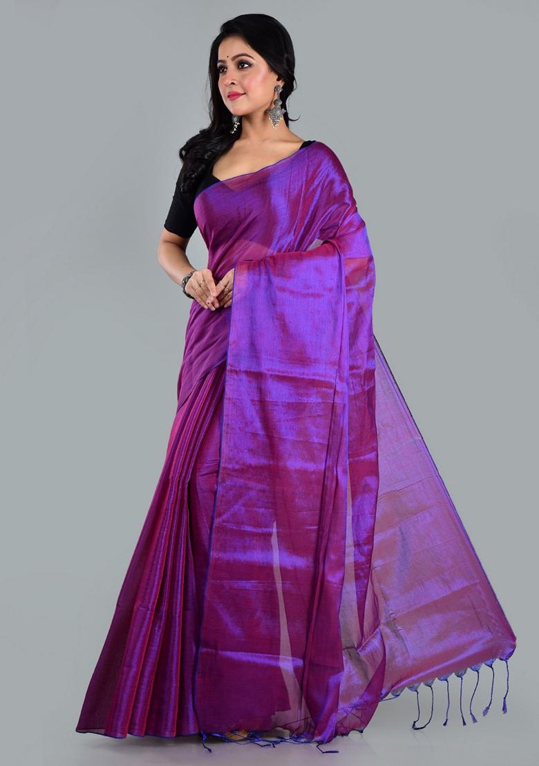 Purple Solid Tissue Saree Set