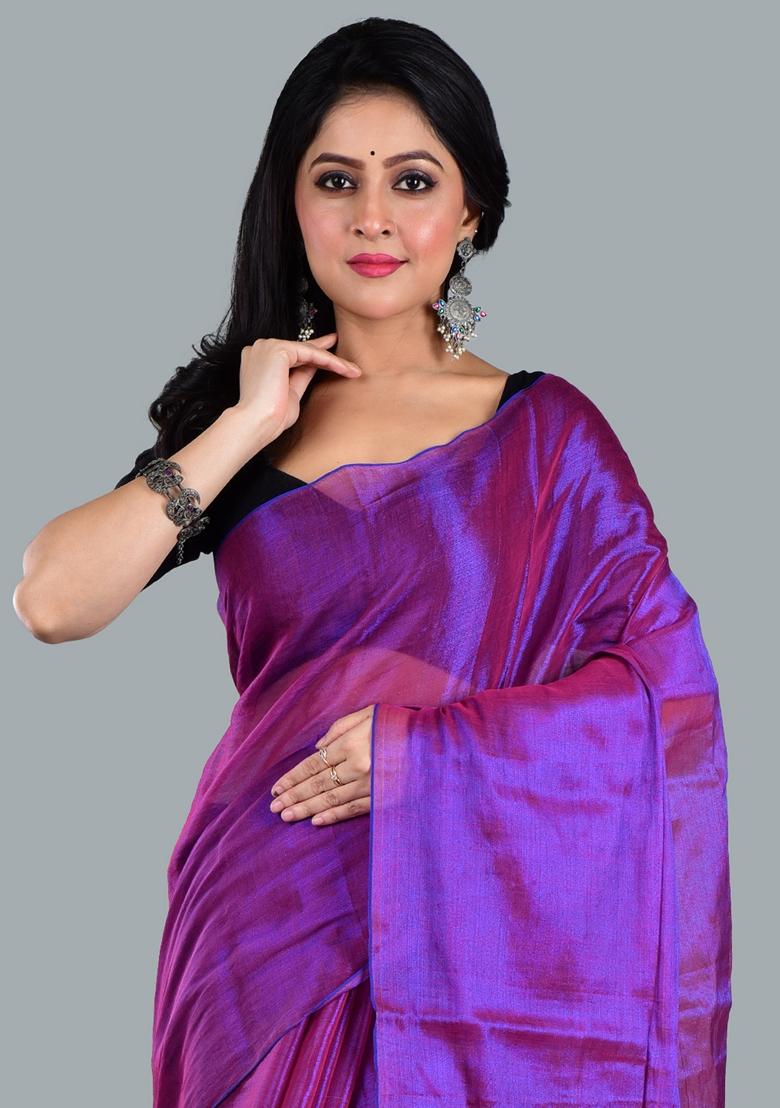 Purple Solid Tissue Saree Set