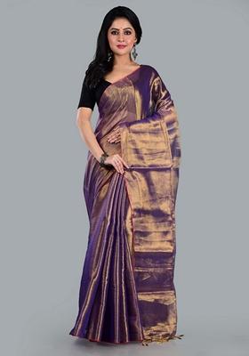 Golden Solid Tissue Saree Set