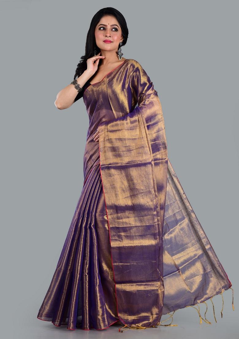 Golden Solid Tissue Saree Set