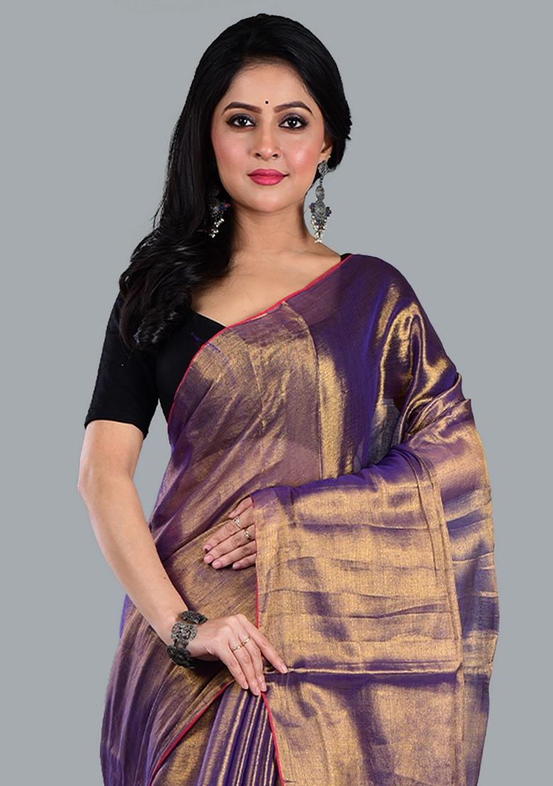 Golden Solid Tissue Saree Set