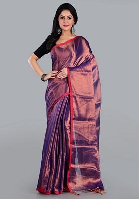 Blue Solid Tissue Saree Set