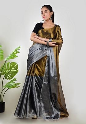 Golden Solid Tissue Saree Set