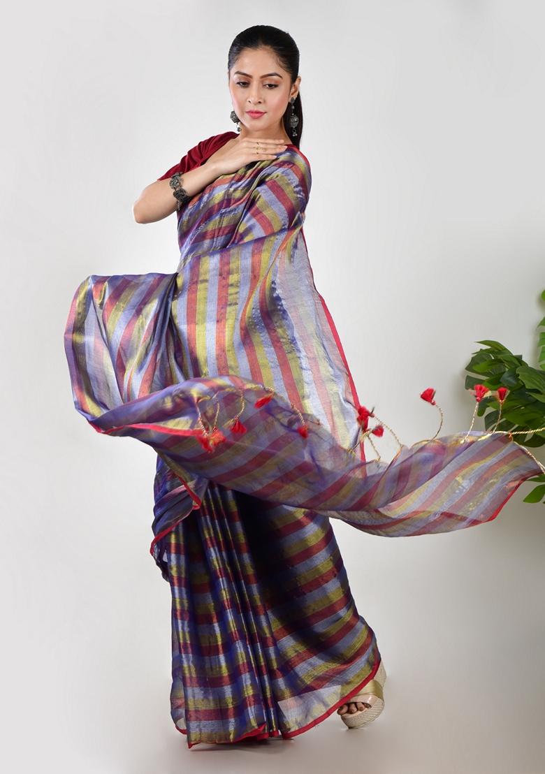 Multi Striped Tissue Saree Set