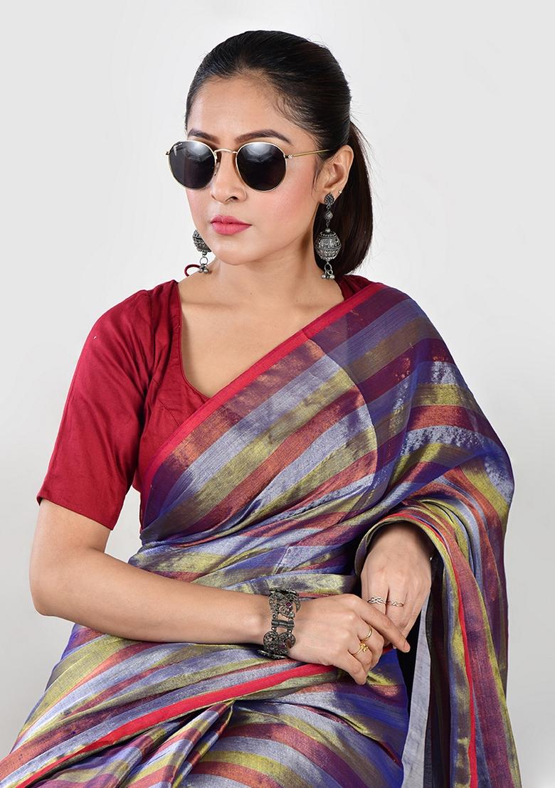 Multi Striped Tissue Saree Set