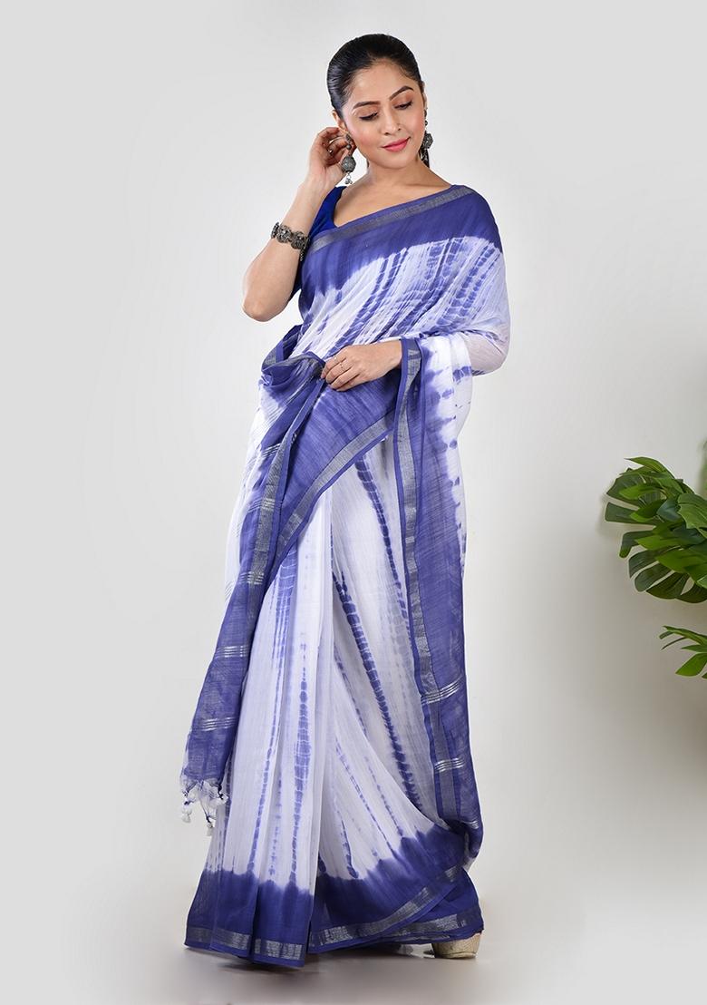 Blue Tie And Dye Cotton Saree Set