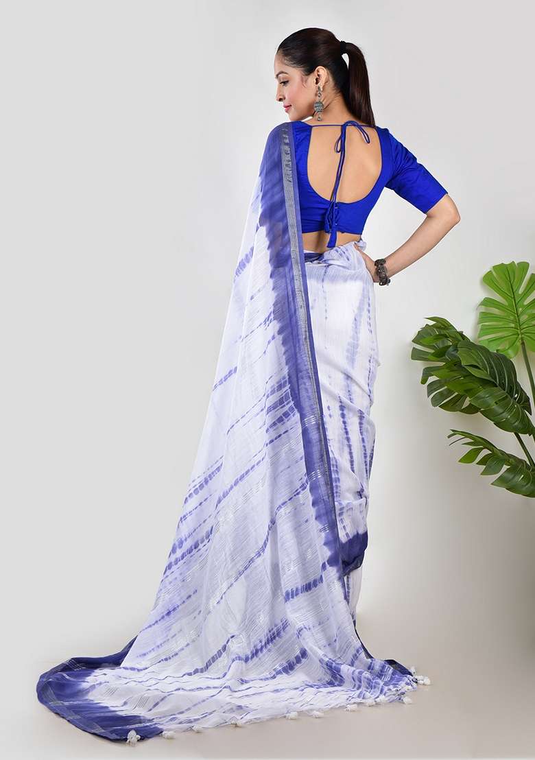 Blue Tie And Dye Cotton Saree Set for Diwali | Wedding & Festive Wear - Indya