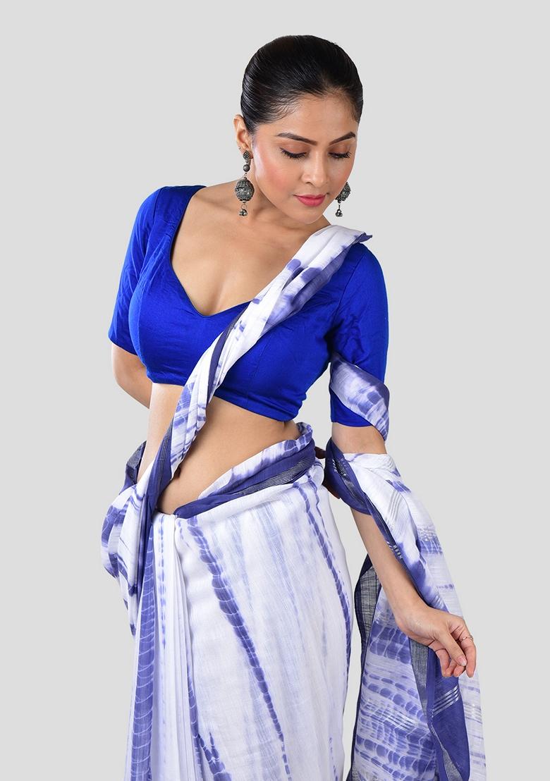 Blue Tie And Dye Cotton Saree Set