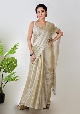 Ivory Solid Tissue Saree Set