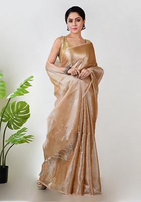 Rose Gold Solid Tissue Saree Set