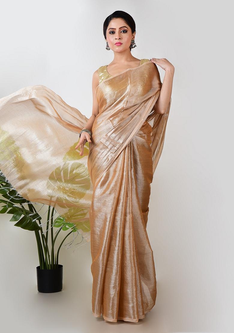Rose Gold Solid Tissue Saree Set
