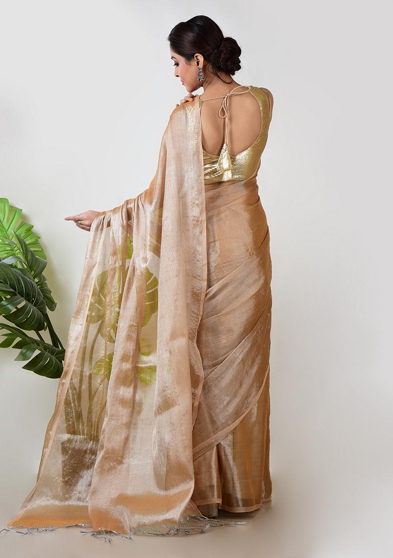 Rose Gold Solid Tissue Saree Set