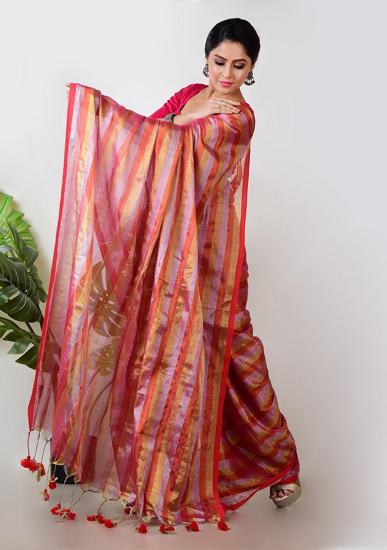 Multi Striped Tissue Saree Set