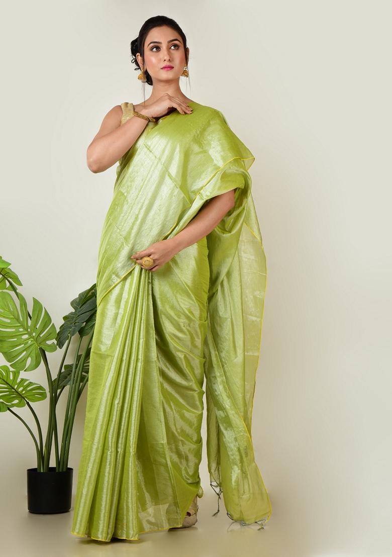 Pastel Green Solid Tissue Saree Set