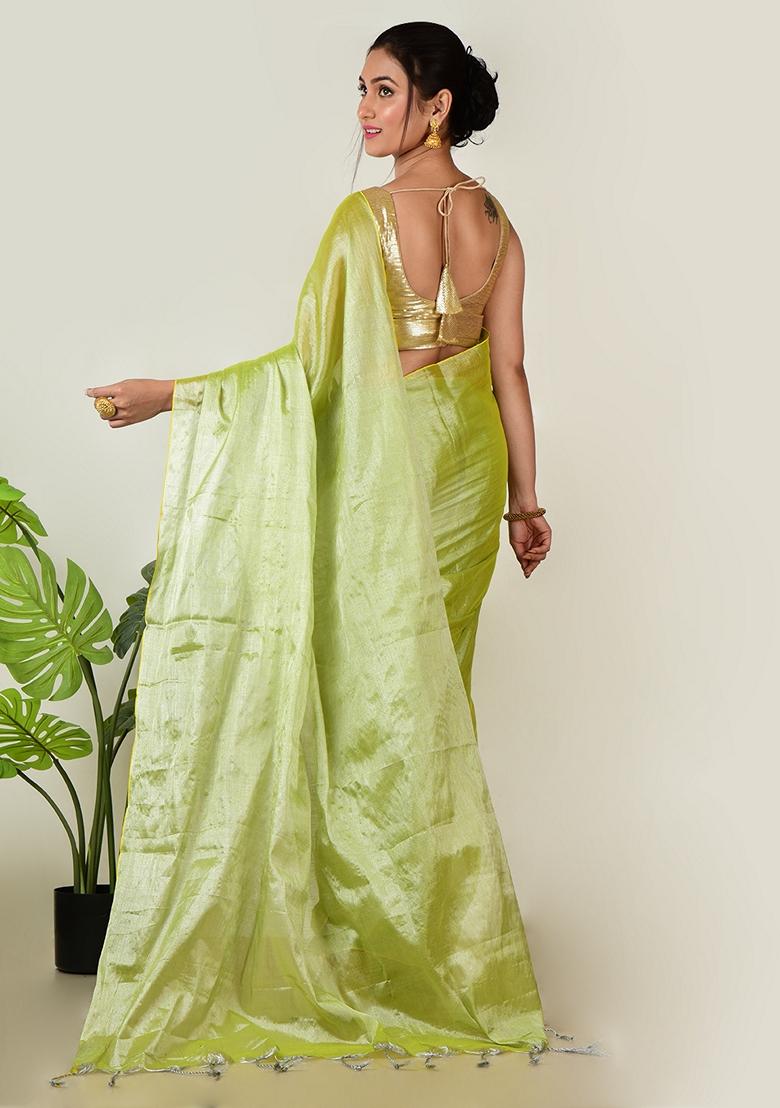 Pastel Green Solid Tissue Saree Set