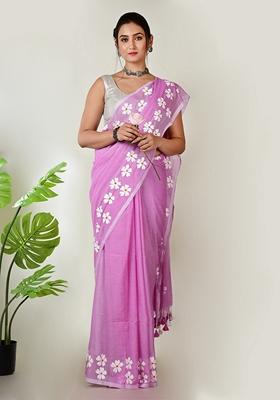 Dusty Pink Embroidered Cotton Saree Set