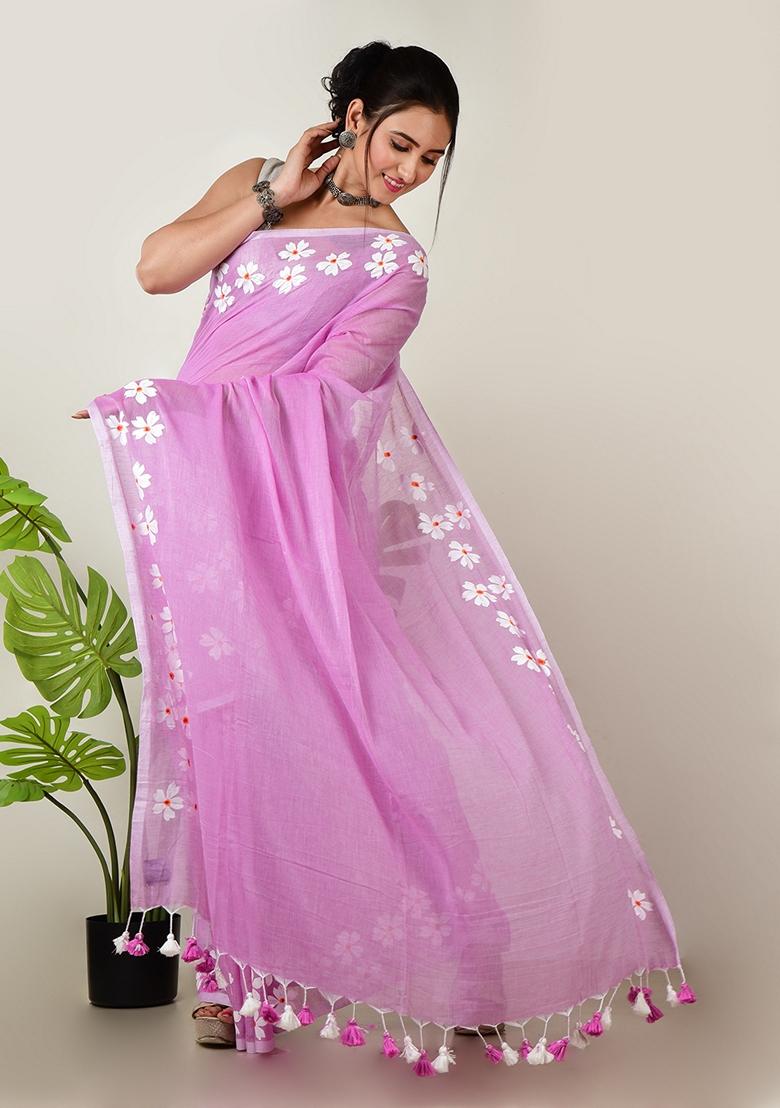 Dusty Pink Embroidered Cotton Saree Set