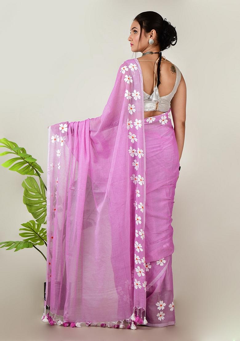 Dusty Pink Embroidered Cotton Saree Set
