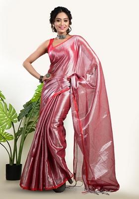 Dusty Rose Solid Tissue Saree Set