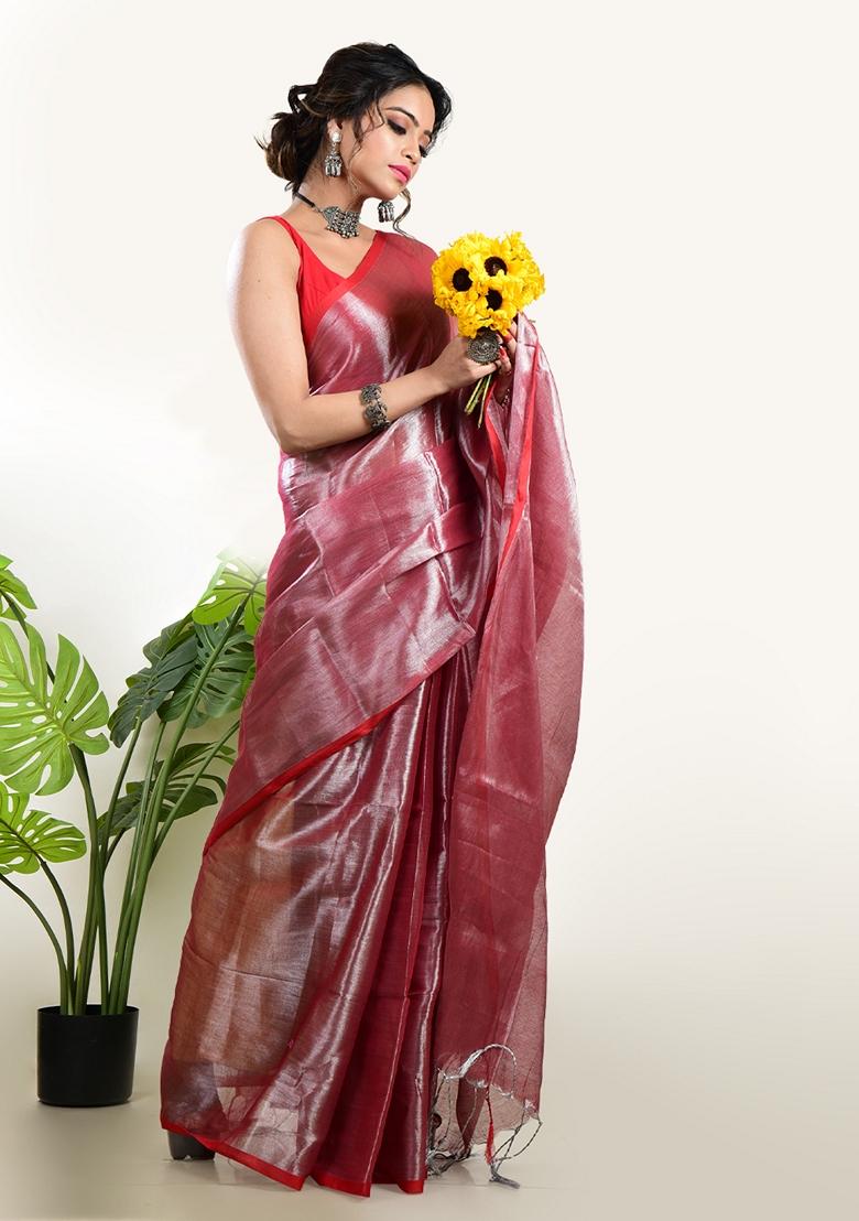 Dusty Rose Solid Tissue Saree Set