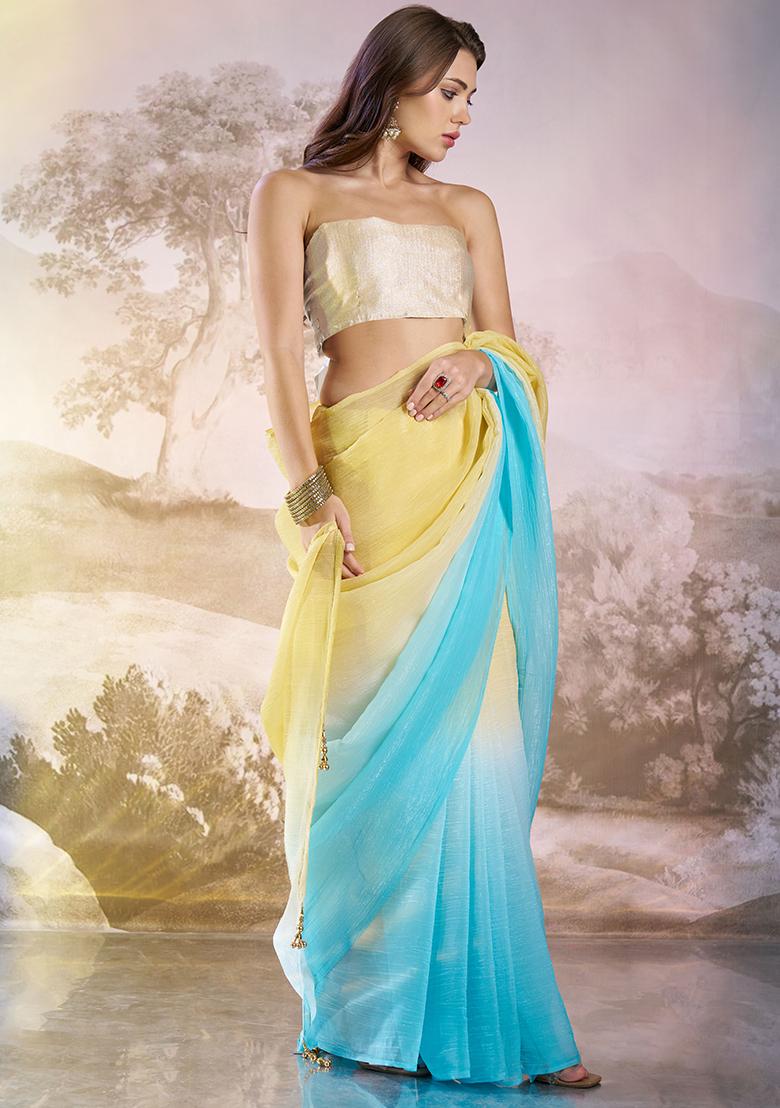 Sky Blue Printed Chiffon Saree Set