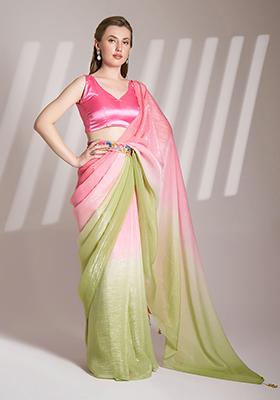 Pink Printed Chiffon Saree Set