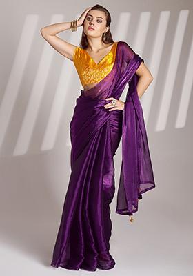 Violet Printed Organza Saree Set