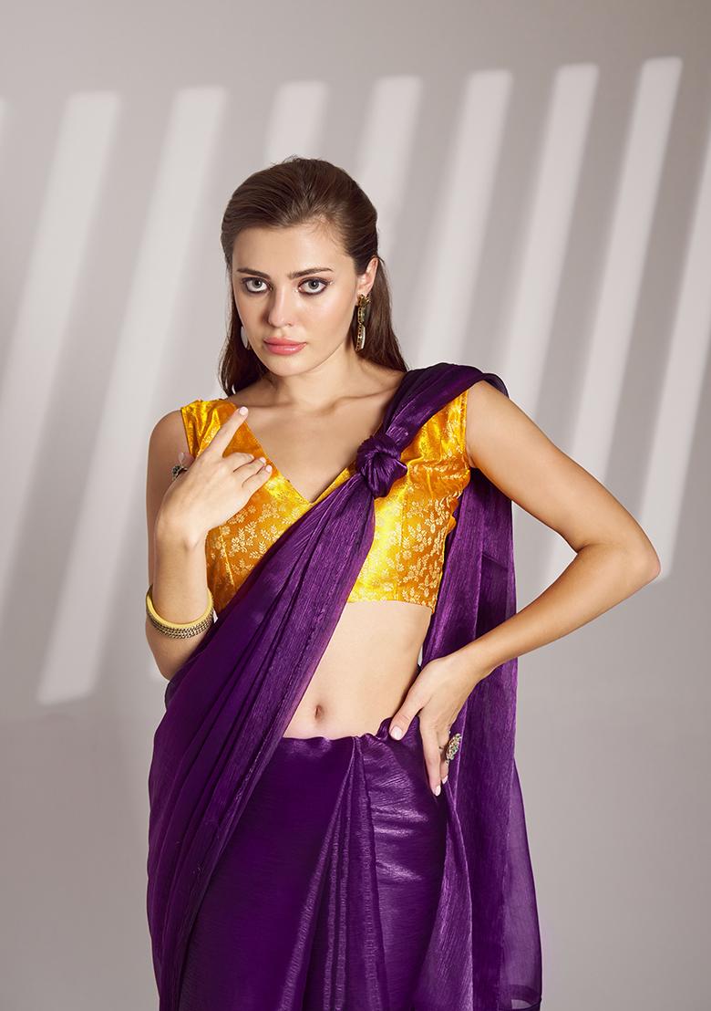 Violet Printed Organza Saree Set