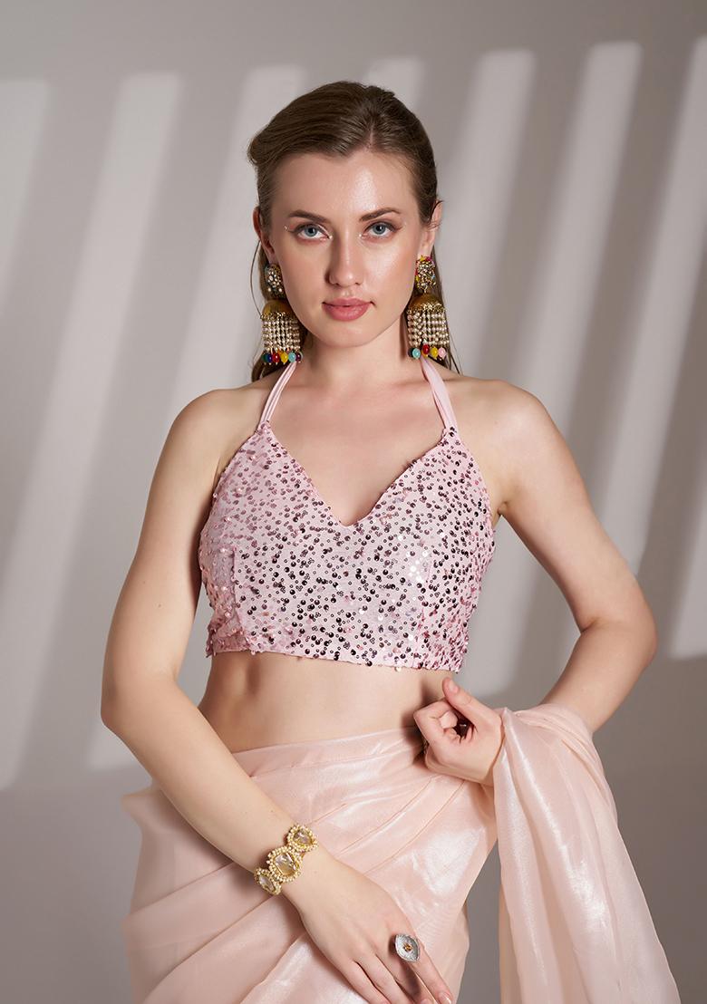 Peach Printed Net Saree Set