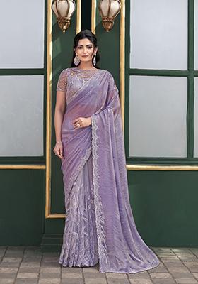 Lavender Embroidered Silk Saree Set