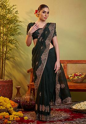 Green Embroidered Chiffon Saree Set