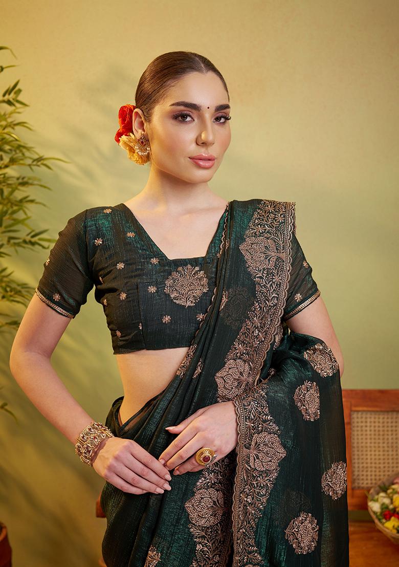 Green Embroidered Chiffon Saree Set